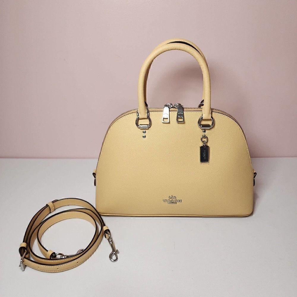 NWT COACH 2553 Katy Satchel Bag Crossgrain Leather Crossbody Silver/Vanilla
